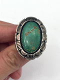 Sz 9 Vintage Navajo Sterling Silver and Green Turquoise Ring. Big and Bold