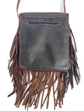 Handmade Fringed Leather Crossbody Bag with Jade