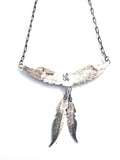 Vintage Sterling Silver Turquoise Feathers Necklace Southwestern (N022)