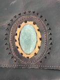 Handmade Fringed Leather Crossbody Bag with Jade