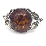 Vintage Sterling Silver Baltic Amber Leaves Design Cuff Bracelet