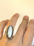Vintage Navajo Mother of Pearl Sterling Silver Ring, Size 6.5