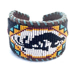 Unisex Leather Beaded Wide Cuff Bracelet / Bead Work Design