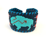 Unisex Leather Beaded Wide Cuff Bracelet / Bead Work Design