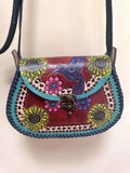 Mexican Tooled Leather Shoulder Bag/ Adjustable Strap, Boho Bag
