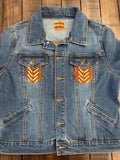 Embellished Denim Jacket, African Textiles, Boho Jean Jacket (M)