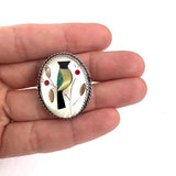 Sz 6  Vintage Zuni Sterling Silver Multi Stone Bird Inlay Ring (R056)