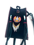 Small Handmade Medicine Leather Bag with Seed Bead Work