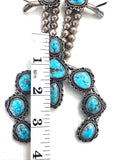 Vintage Navajo Sterling Silver & Morenci Turquoise Squash Blossom Necklace, 205 Grams (N041)