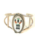 Vintage Sterling Silver Kachina Dancer Cuff, Mother of Pearl Inlay