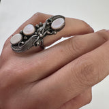 Vintage Sterling Silver Feather & Mother Of Pearl Ring, Elongated Design, Size 7 (A046)