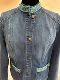 Embellished Denim Jacket, Tribal Boho Jean Jacket, Size Medium