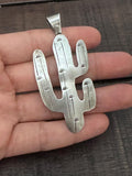 Southwest Saguaro Cactus Sterling Silver Pendant 2 7/8 Inches length