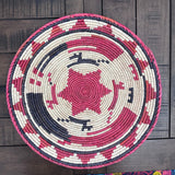 Southwestern Woven Basket, Geometric Bohemian Decor, 14 inch