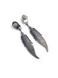 Vintage Southwest Sterling Silver & Mother of Pearl Earrings, Feather Design (E009)