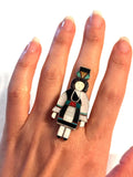 Vintage Native American Zuni Madeline Beyuka Sterling Silver Maiden Multi Stone Inlay Ring, 9 Grams