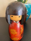 Japanese Kokeshi Wooden Doll, Flower Design Kimono