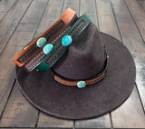 Leather Hat-band with Turquoise Stone, Adjustable, Cowgirl Hat Accessory