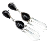 Vintage Nakai Navajo Long Statement Sterling Silver & Onyx Earrings
