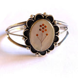 Native American Sterling & Mother of Pearl Inlay Cuff Bracelet, 37 Grams, Southwestern Jewelry B016