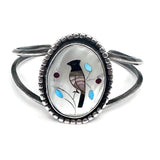 Vintage Zuni Native American Sterling Silver Mother of Pearl Cuff Bracelet, 26 Grams B039