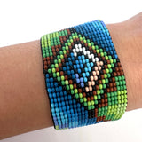 Beaded Wide Bracelet, Multi-Color Tiny Beads, Tribal Jewelry