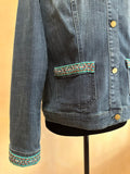 Embellished Denim Jacket, Tribal Boho Jean Jacket, Size Medium
