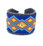 Unisex Leather Beaded Wide Cuff Bracelet / Bead Work Design