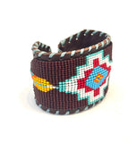 Unisex Leather Beaded Wide Cuff Bracelet / Bead Work Design