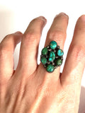 Sz 8.25 Vintage Sterling Silver &  Royston Turquoise Cluster Ring (A011)