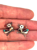 Vintage Zuni Roadrunner Sterling Silver And Multi-Stone Inlay Earrings