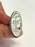 Mexican Vintage Abalone, Sterling Silver Saguaro Cactus Ring