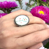 Old Pawn Sterling Silver & Mother Of Pearl Wildflower Inlay Zuni Ring (R055)