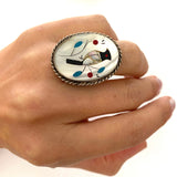 Vintage Zuni Sterling Silver Bird Inlay Ring, Size 6.5