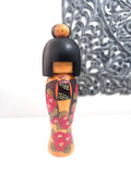 9.25 '' Kazuo Takamizawa Japanese Kokeshi Wooden Doll, Camellia Kimono