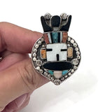 Huge Southwest Vintage Sterling Silver Multi Stone Inlay Kachina Ring, (R017)