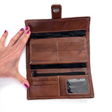 Guatemalan Leather Trifold Wallet, Embroidered Mayan Design Wallet With Check Book Slit