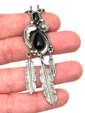 Vintage Navajo Sterling Silver & Onyx Feather Necklace, By S. A. ARVISO (N037)