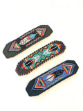 Unisex Leather Beaded Wide Cuff Bracelet / Feather Bead Work Design