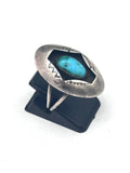 Sz 7 Vintage Native American Sterling Silver Shadow Box Turquoise Ring