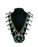 Vintage Navajo Sterling Silver & Turquoise Squash Blossom Necklace 235  Gr.