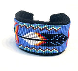 Unisex Leather Beaded Wide Cuff Bracelet / Feather Bead Work Design