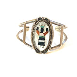 Vintage Sterling Silver Kachina Dancer Cuff, Mother of Pearl Inlay
