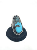 Big Handmade Sterling Silver & Turquoise Ring By Navajo Artist Chimney Butte
