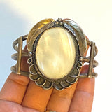 Vintage Sterling Silver & Mother of Pearl Cuff Bracelet, 61 Grams, Navajo Bracelet B032