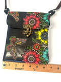 Mexican Hand Tooled Leather Crossbody Bag/ Adjustable Strap