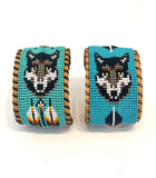 Unisex Leather Beaded Wide Cuff Bracelet / Bead Work, Fox Design