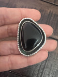 Large Tom Coriz Santo Domingo Black Onyx & Sterling Silver Ring SZ 8 3/4