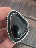 Large Tom Coriz Santo Domingo Black Onyx & Sterling Silver Ring SZ 8 3/4