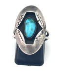 Sz 7 Vintage Native American Sterling Silver Shadow Box Turquoise Ring